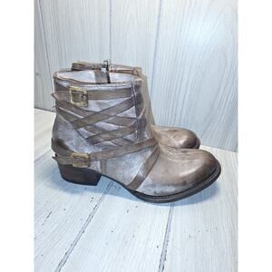 Freebird Sammie Ankle Boots Brown Leather Side Zip Womens Size 9 Boho Fall